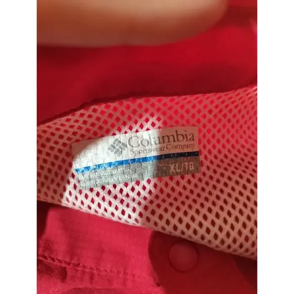 3568) Columbia Women Fuchsia PFG Vented Button Down Short Sleeve Shirt XL - Picture 8 of 9